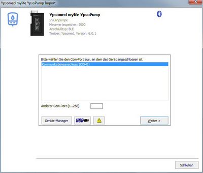 Datenübernahme von der Ypsomed mylife YpsoPump ins Diabetes-Tagebuch